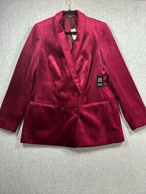 Express Blazer Women's Size Large Ruby Red Shawl Lapel Double-Breasted Casual
